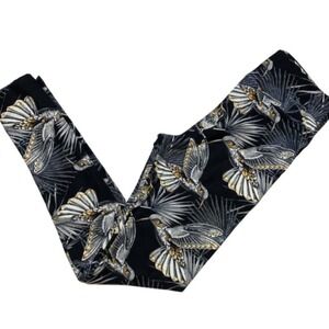 LuLaRoe Womens Leggings Size TC Black Gold Hummingbirds Birds Tall And Curvy NWT